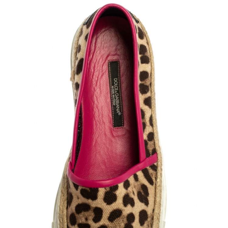 Pre Owned Dolce And Gabbana Brown/Beige Leopard Print Canvas Espadrille Slip On Sneakers Size 38
