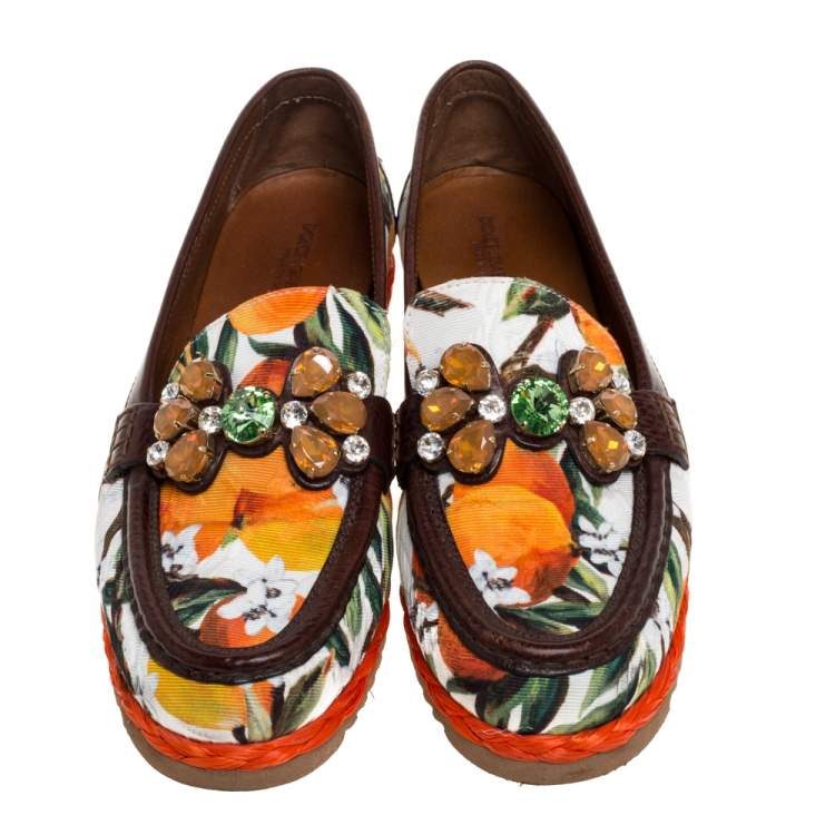 Pre Owned Dolce & Gabbana Multicolor Brocade Fabric Crystal Embellished Loafers Size 40