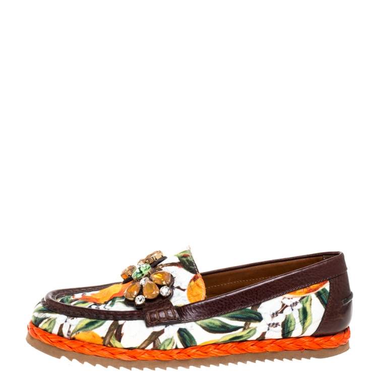 Pre Owned Dolce & Gabbana Multicolor Brocade Fabric Crystal Embellished Loafers Size 40
