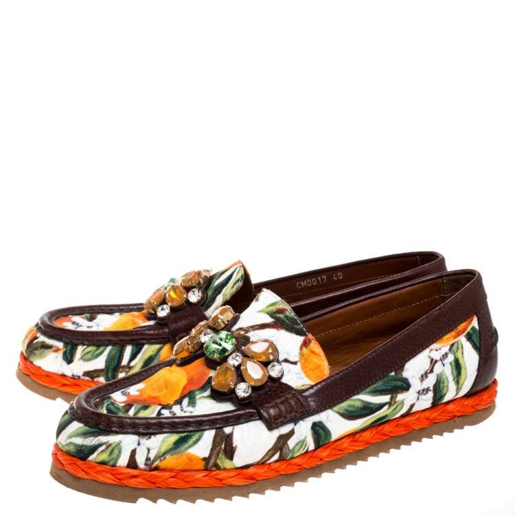Pre Owned Dolce & Gabbana Multicolor Brocade Fabric Crystal Embellished Loafers Size 40
