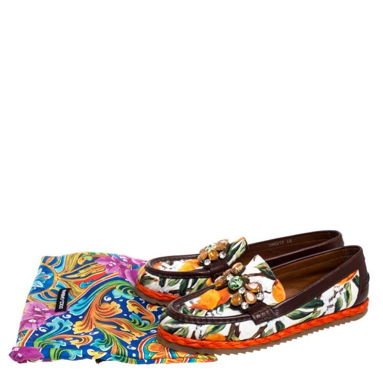 Pre Owned Dolce & Gabbana Multicolor Brocade Fabric Crystal Embellished Loafers Size 40