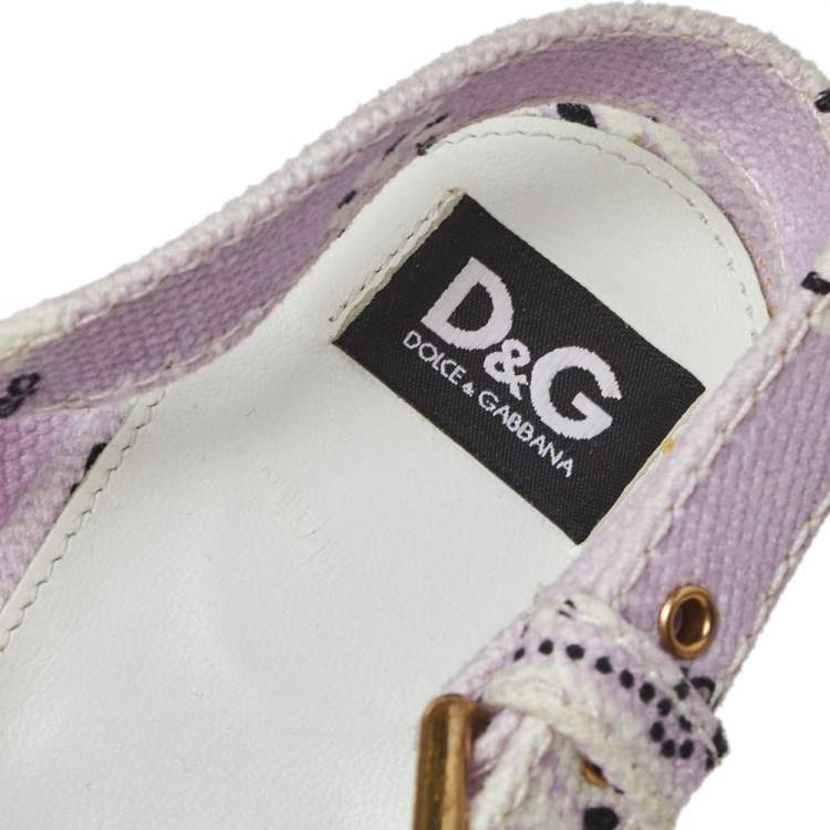 Pre Owned Dolce & Gabbana Purple Floral Print Canvas Wedge Platform Slingback Sandals Size 38