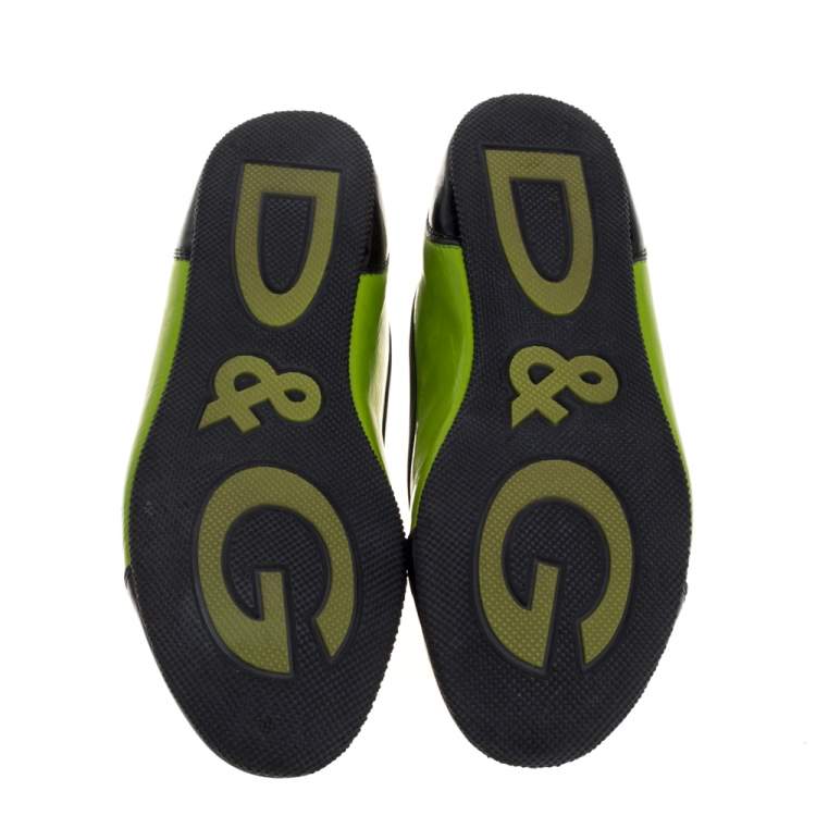 Pre Owned Dolce & Gabbana Green/Black Patent Leather Lace Detail Ballet Flats Size 35