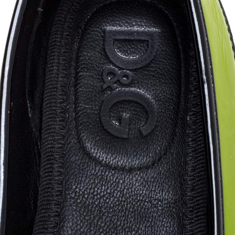 Pre Owned Dolce & Gabbana Green/Black Patent Leather Lace Detail Ballet Flats Size 35