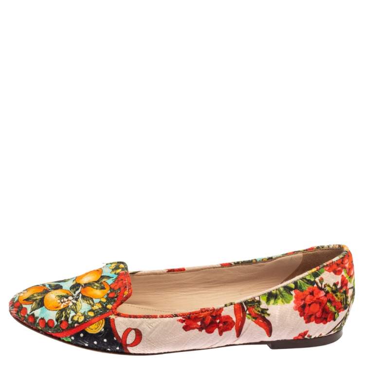 Pre Owned Dolce & Gabbana Multicolor Floral Print Brocade Fabric Smoking Slippers Size 38.5