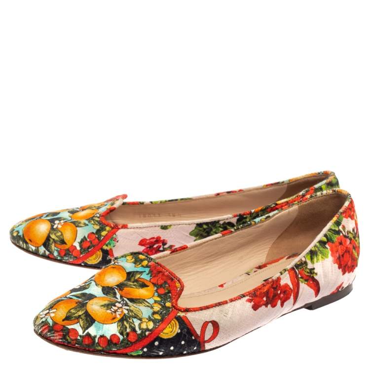 Pre Owned Dolce & Gabbana Multicolor Floral Print Brocade Fabric Smoking Slippers Size 38.5
