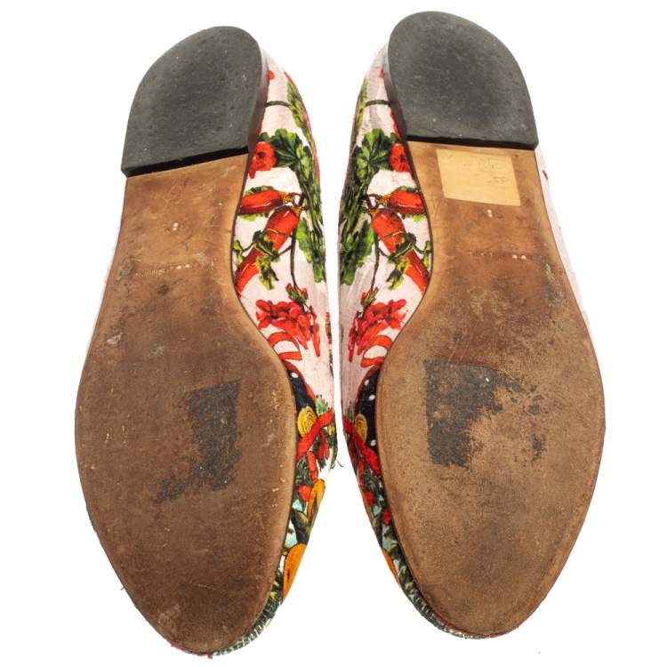 Pre Owned Dolce & Gabbana Multicolor Floral Print Brocade Fabric Smoking Slippers Size 38.5