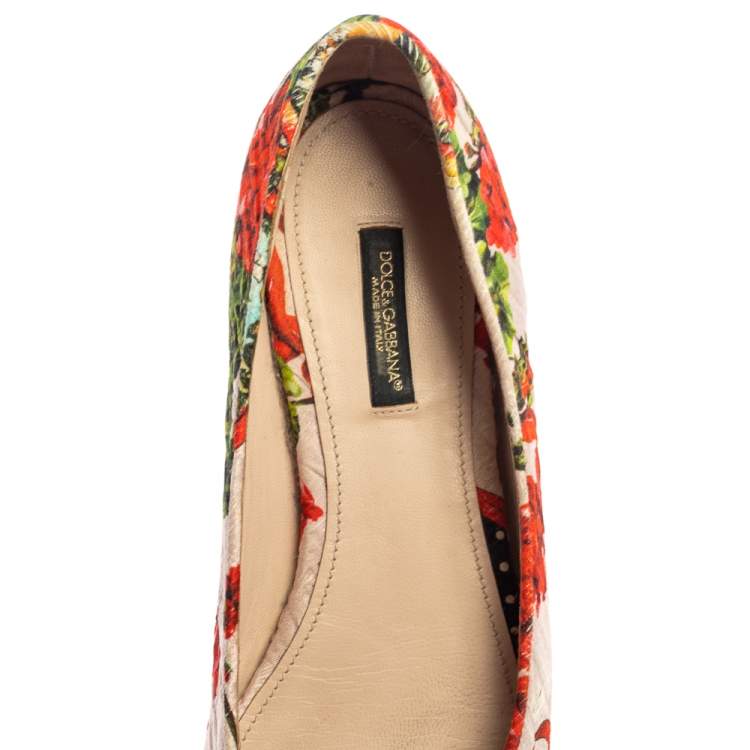 Pre Owned Dolce & Gabbana Multicolor Floral Print Brocade Fabric Smoking Slippers Size 38.5