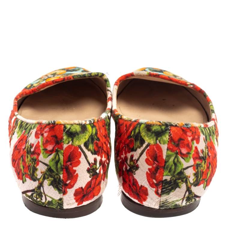 Pre Owned Dolce & Gabbana Multicolor Floral Print Brocade Fabric Smoking Slippers Size 38.5