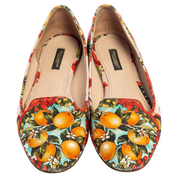 Pre Owned Dolce & Gabbana Multicolor Floral Print Brocade Fabric Smoking Slippers Size 38.5