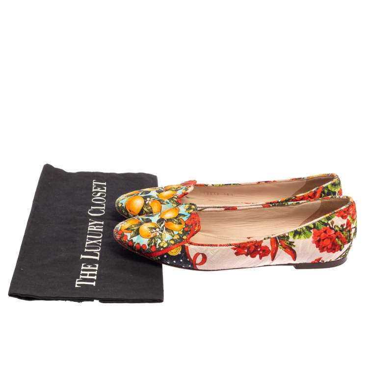 Pre Owned Dolce & Gabbana Multicolor Floral Print Brocade Fabric Smoking Slippers Size 38.5