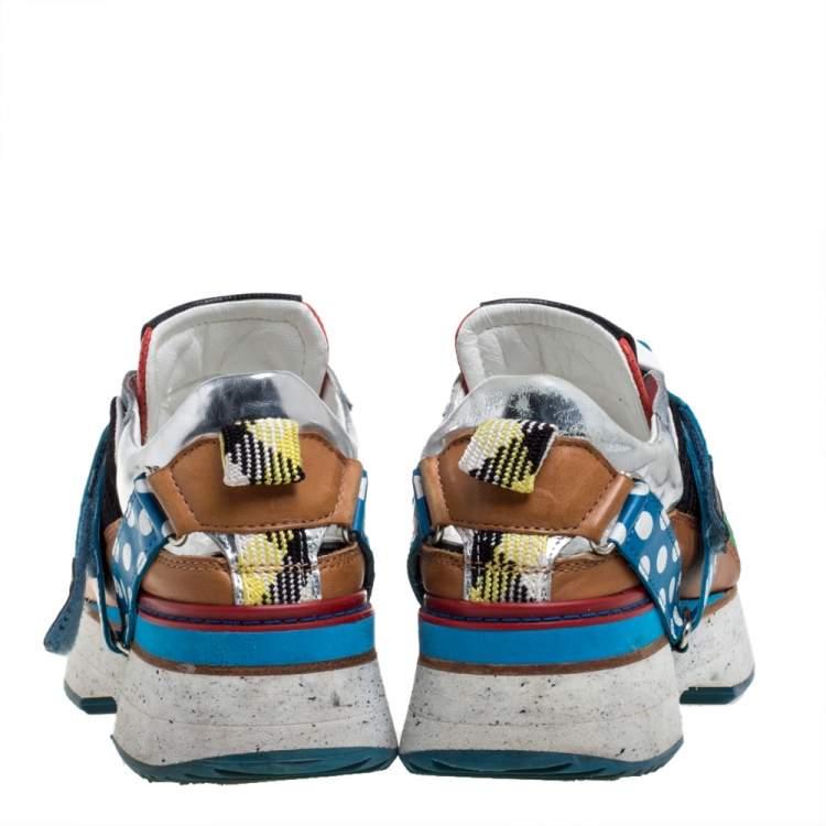 Pre Owned Dolce & Gabbana Multicolor Mesh And Suede Leather Polka Dot Low Top Platform Sneakers Size 38
