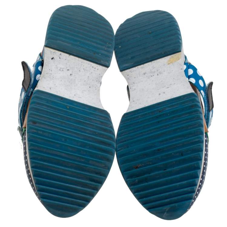 Pre Owned Dolce & Gabbana Multicolor Mesh And Suede Leather Polka Dot Low Top Platform Sneakers Size 38