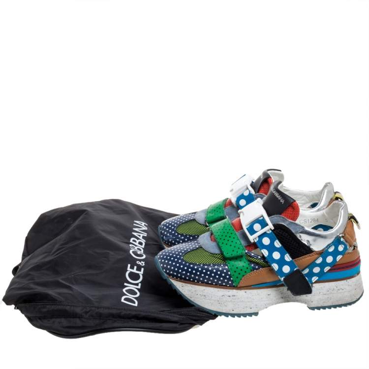 Pre Owned Dolce & Gabbana Multicolor Mesh And Suede Leather Polka Dot Low Top Platform Sneakers Size 38