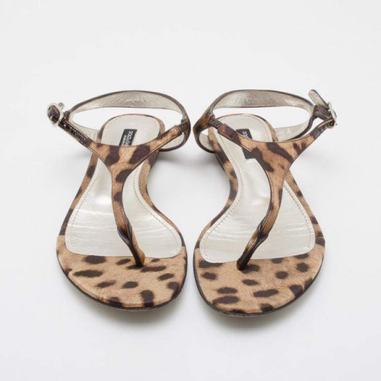 Pre Owned Dolce & Gabbana Leopard Thong Sandals Size 36 