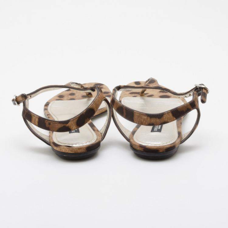 Pre Owned Dolce & Gabbana Leopard Thong Sandals Size 36 