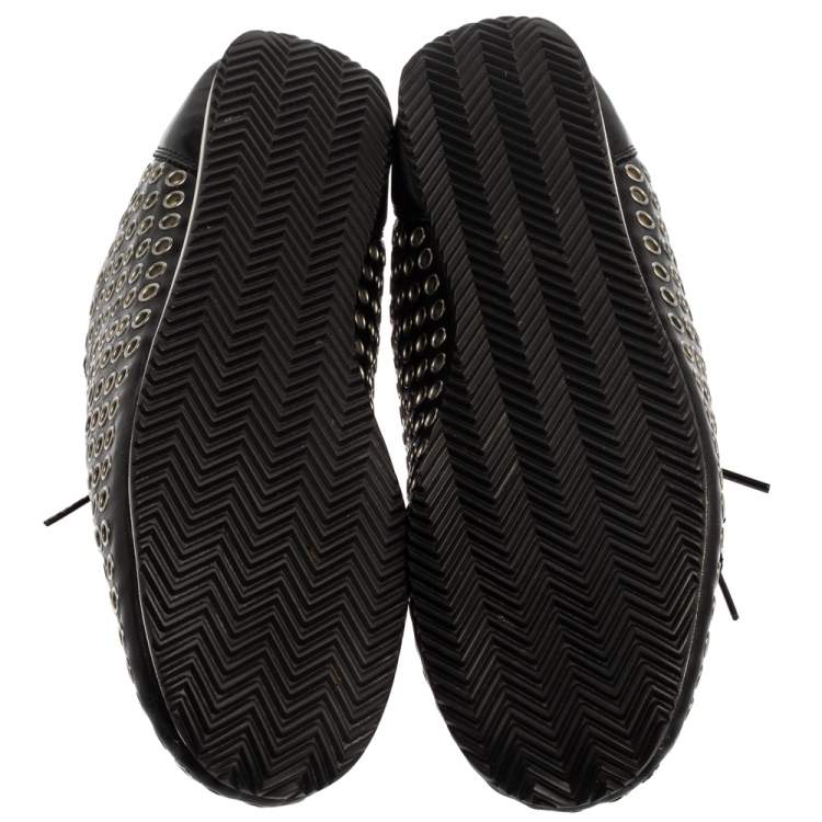 Pre Owned Dolce & Gabbana Black/White Leather Eyelet Lace Low Top Sneakers Size 44