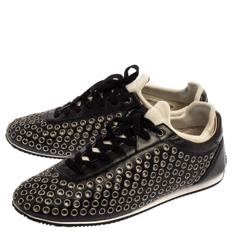 Pre Owned Dolce & Gabbana Black/White Leather Eyelet Lace Low Top Sneakers Size 44