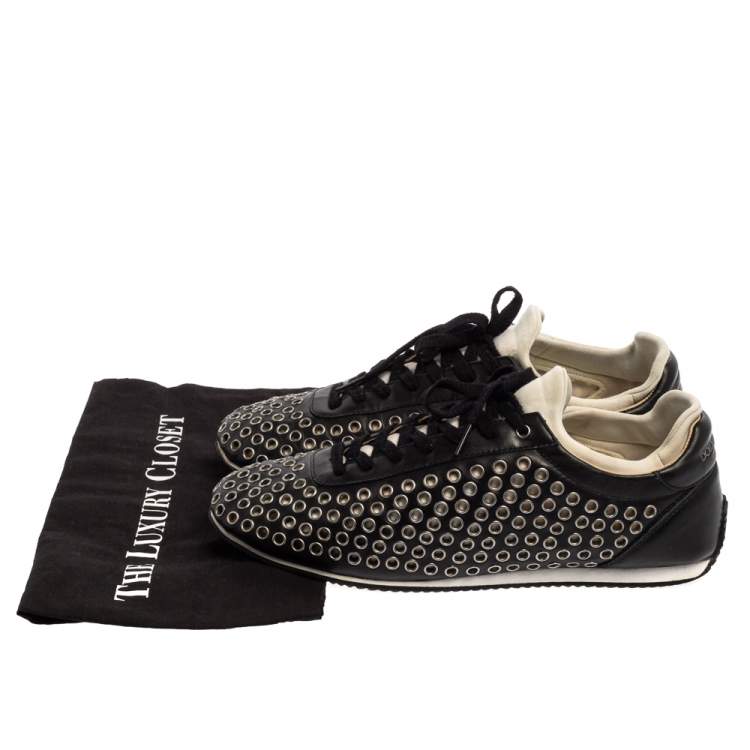 Pre Owned Dolce & Gabbana Black/White Leather Eyelet Lace Low Top Sneakers Size 44