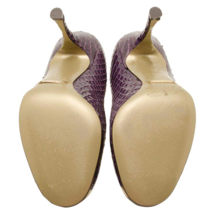 Pre Owned Dolce & Gabbana Purple and Gold Embossed Peep Toe Pumps Size 35