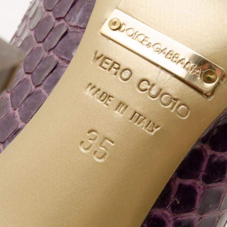 Pre Owned Dolce & Gabbana Purple and Gold Embossed Peep Toe Pumps Size 35