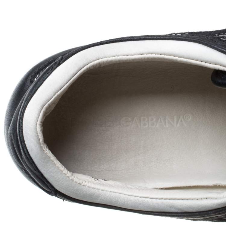 Pre Owned Dolce & Gabbana Black Leather/Lace, and Fabric Wedge Sneakers Size 38.5