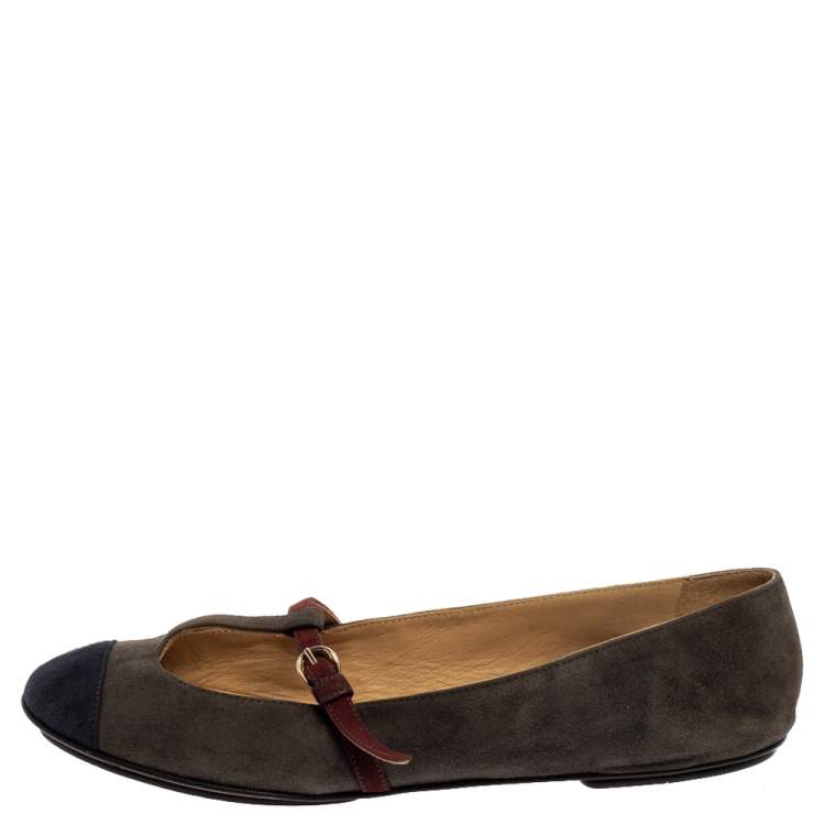 Pre Owned Dolce & Gabbana Tricolor Suede Leather T Strap Ballet Flats Size 39