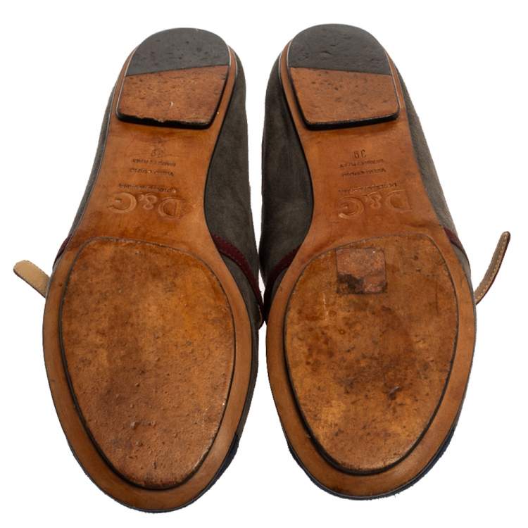 Pre Owned Dolce & Gabbana Tricolor Suede Leather T Strap Ballet Flats Size 39