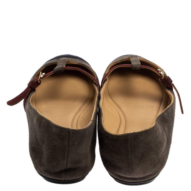 Pre Owned Dolce & Gabbana Tricolor Suede Leather T Strap Ballet Flats Size 39