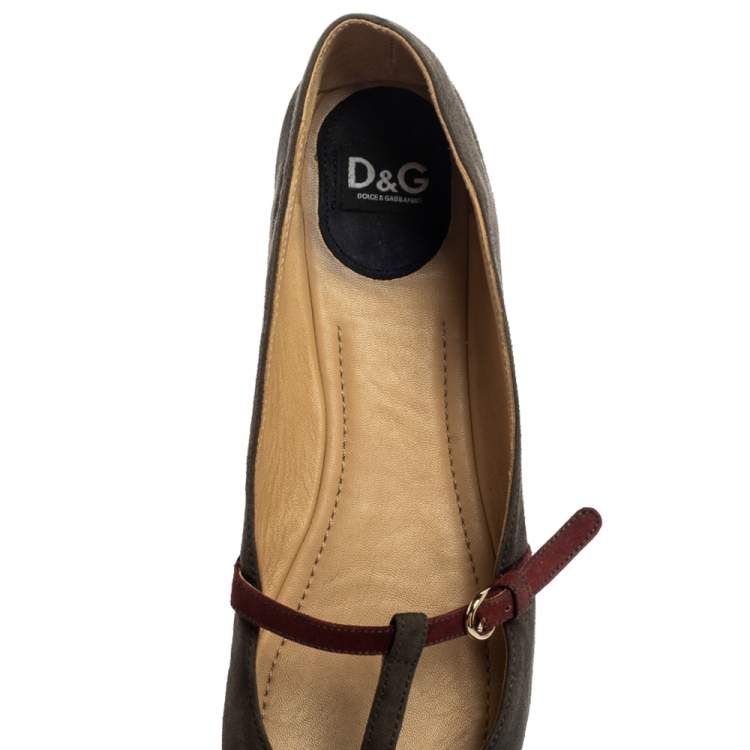 Pre Owned Dolce & Gabbana Tricolor Suede Leather T Strap Ballet Flats Size 39