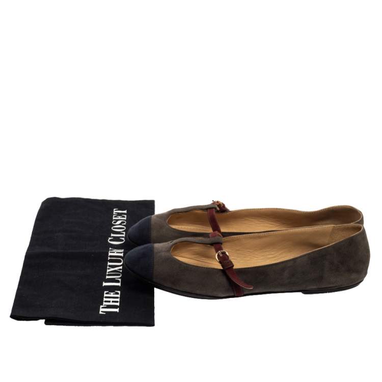 Pre Owned Dolce & Gabbana Tricolor Suede Leather T Strap Ballet Flats Size 39