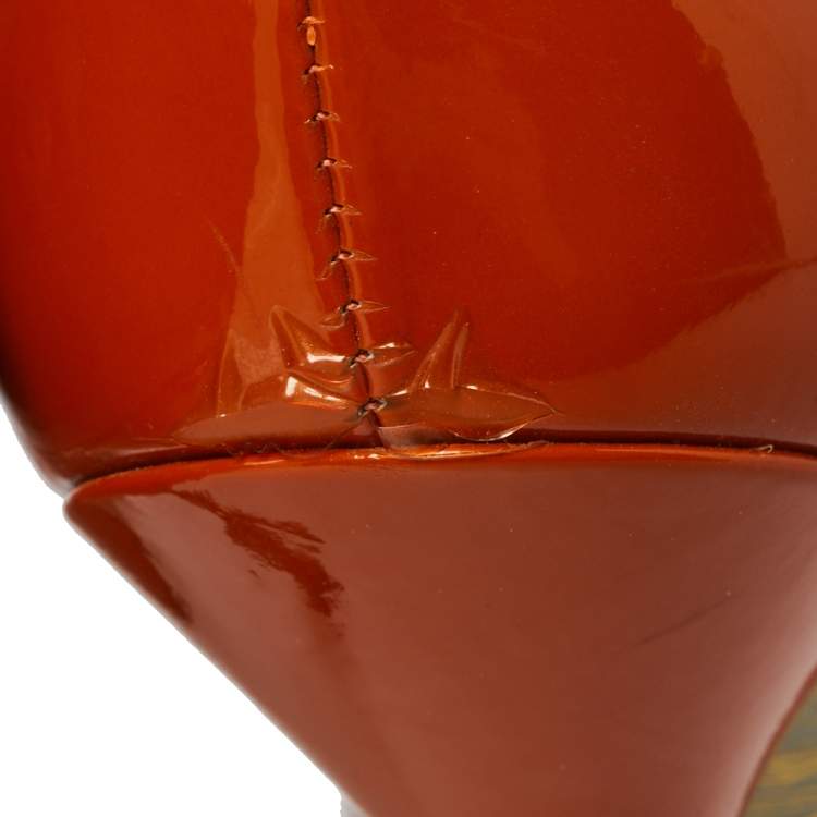 Pre Owned Dolce & Gabbana Burnt Orange Patent Leather Peep Toe Pumps Size 36