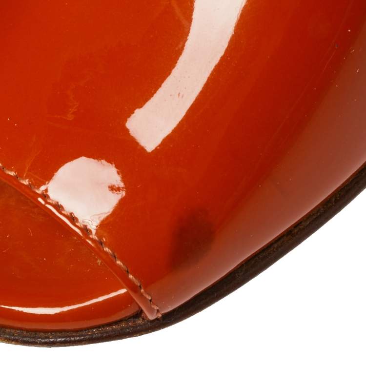 Pre Owned Dolce & Gabbana Burnt Orange Patent Leather Peep Toe Pumps Size 36