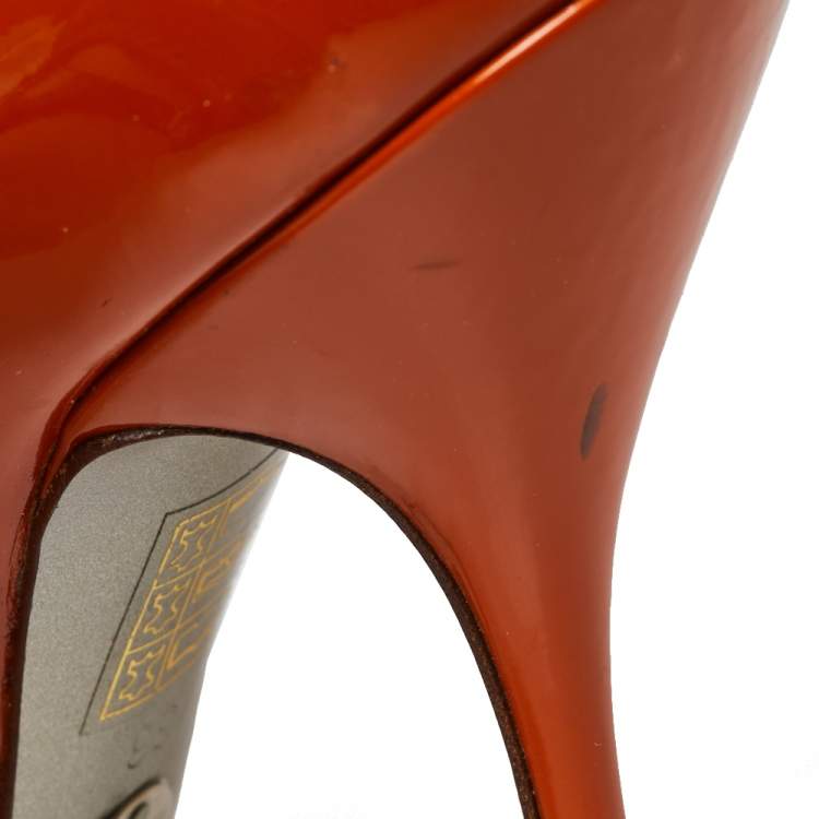 Pre Owned Dolce & Gabbana Burnt Orange Patent Leather Peep Toe Pumps Size 36