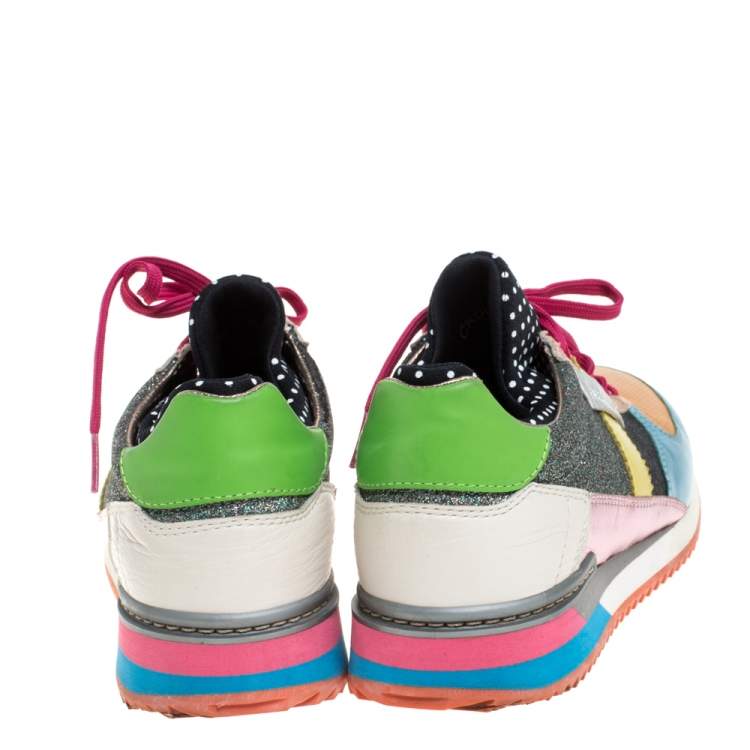 Pre Owned Dolce & Gabbana Multicolor Glitters Leather Low Top Sneakers Size 37.5