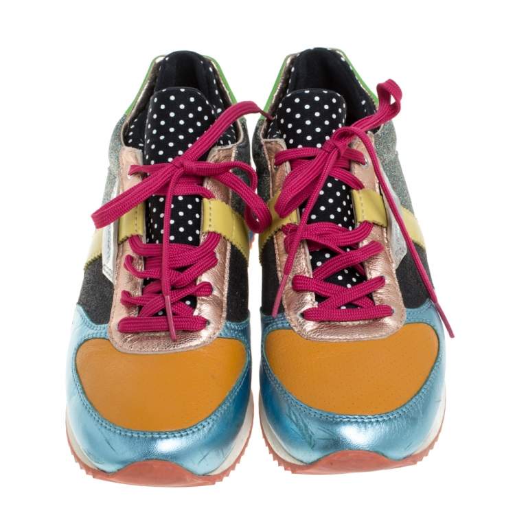 Pre Owned Dolce & Gabbana Multicolor Glitters Leather Low Top Sneakers Size 37.5