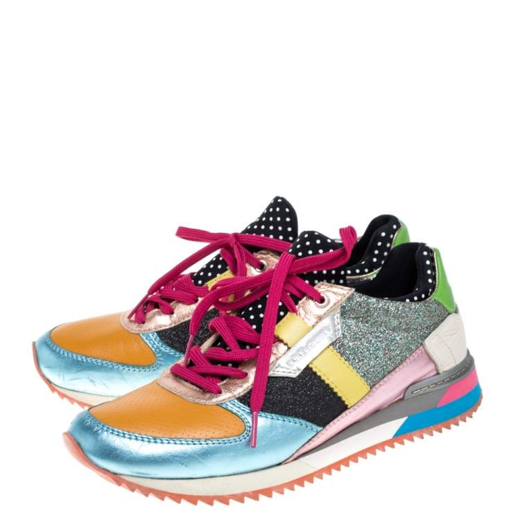 Pre Owned Dolce & Gabbana Multicolor Glitters Leather Low Top Sneakers Size 37.5