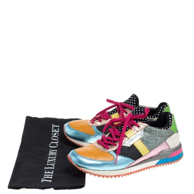 Pre Owned Dolce & Gabbana Multicolor Glitters Leather Low Top Sneakers Size 37.5