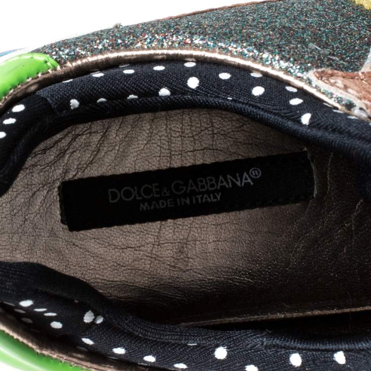 Pre Owned Dolce & Gabbana Multicolor Glitters Leather Low Top Sneakers Size 37.5