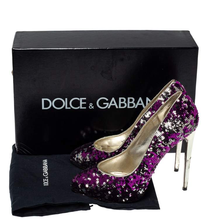 Pre Owned Dolce & Gabbana Metallic Two Tone Sequins Embellished Platform Pumps Size 38