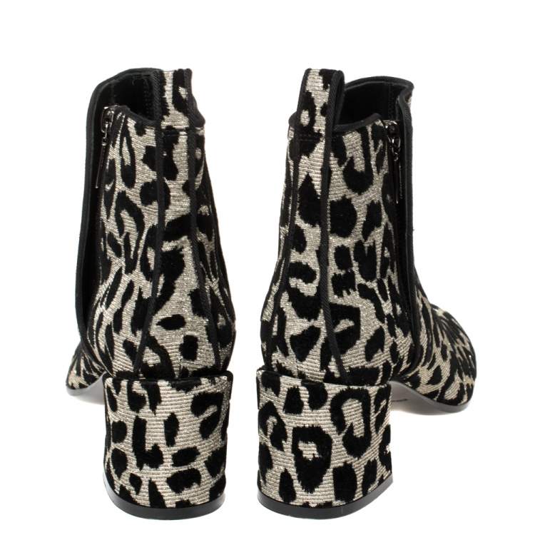 Pre Owned Dolce & Gabbana Black/Gold Lurex and Velvet Vally Ankle Boots Size 37