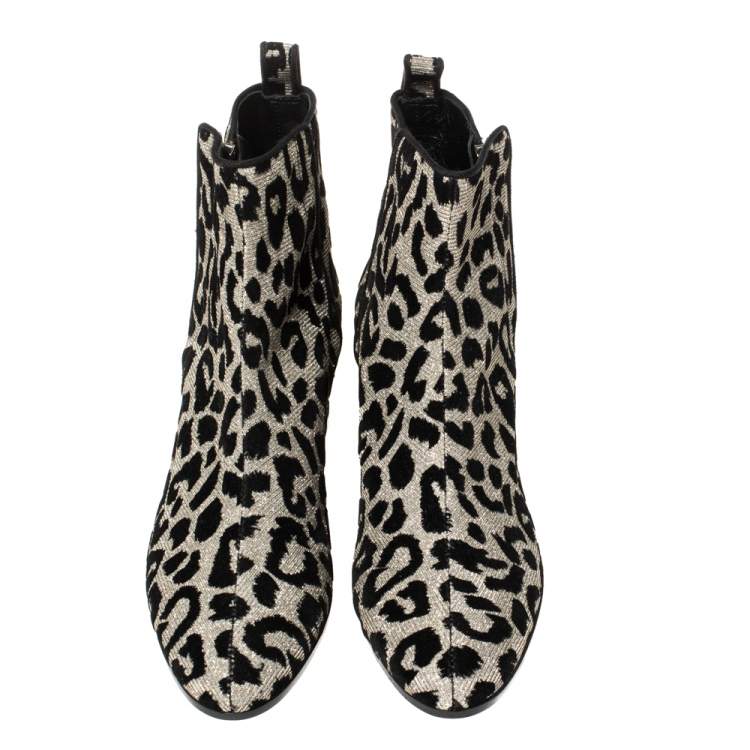 Pre Owned Dolce & Gabbana Black/Gold Lurex and Velvet Vally Ankle Boots Size 37