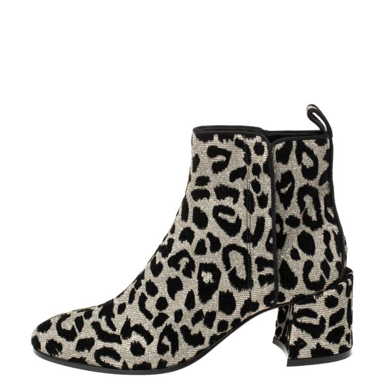 Pre Owned Dolce & Gabbana Black/Gold Lurex and Velvet Vally Ankle Boots Size 37