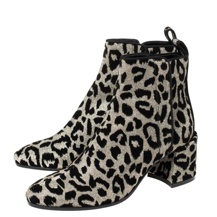 Pre Owned Dolce & Gabbana Black/Gold Lurex and Velvet Vally Ankle Boots Size 37