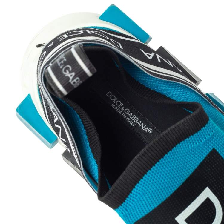 Pre Owned Dolce & Gabbana Blue/Black Stretch Fabric Sorrento Slip On Sneakers Size 41