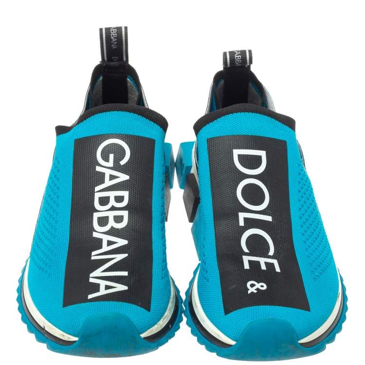 Pre Owned Dolce & Gabbana Blue/Black Stretch Fabric Sorrento Slip On Sneakers Size 41