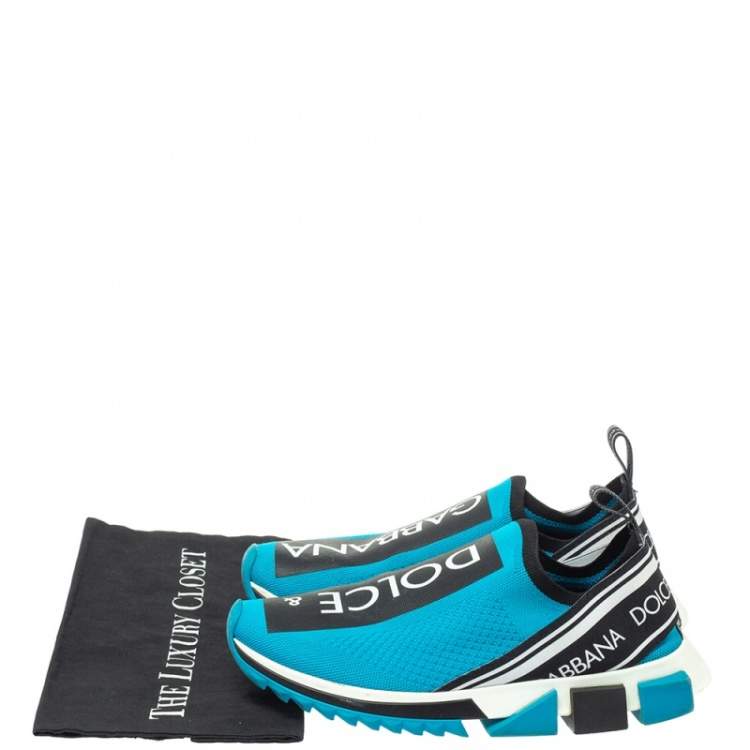 Pre Owned Dolce & Gabbana Blue/Black Stretch Fabric Sorrento Slip On Sneakers Size 41