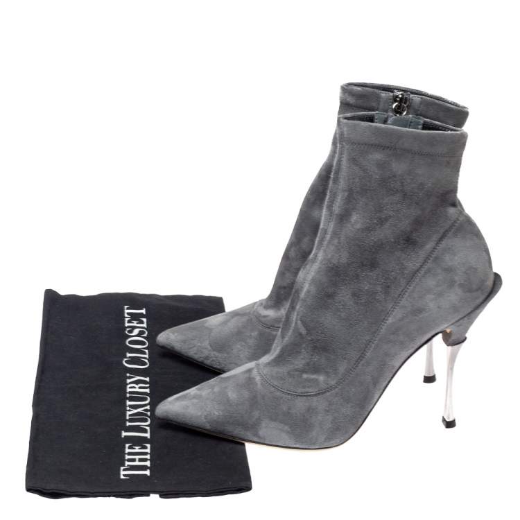 Pre Owned Dolce & Gabbana Grey Suede Pointed Toe Booties Size 39