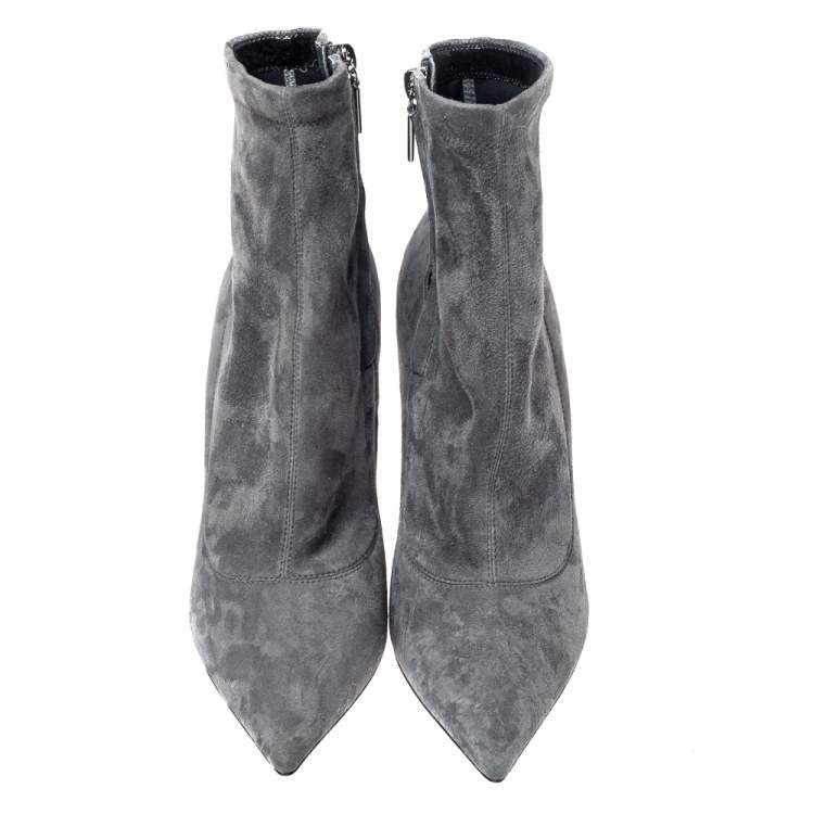 Pre Owned Dolce & Gabbana Grey Suede Pointed Toe Booties Size 39