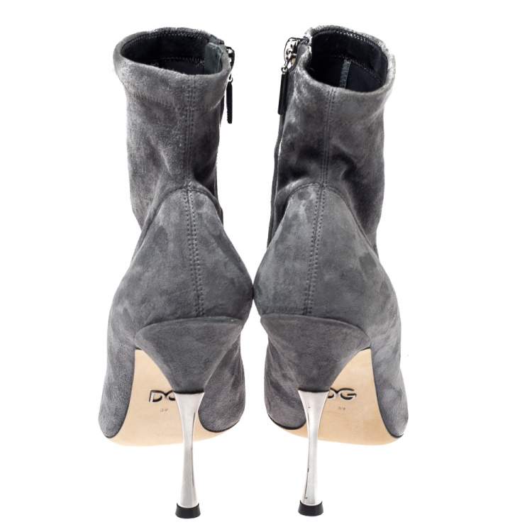 Pre Owned Dolce & Gabbana Grey Suede Pointed Toe Booties Size 39